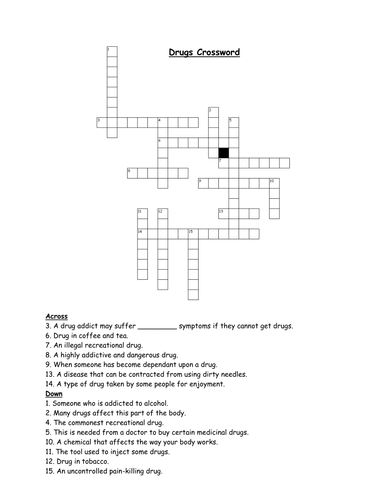 alcohol tobacco drugs crossword answer key Drugs crossword