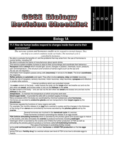 Biology Revision Checklists
