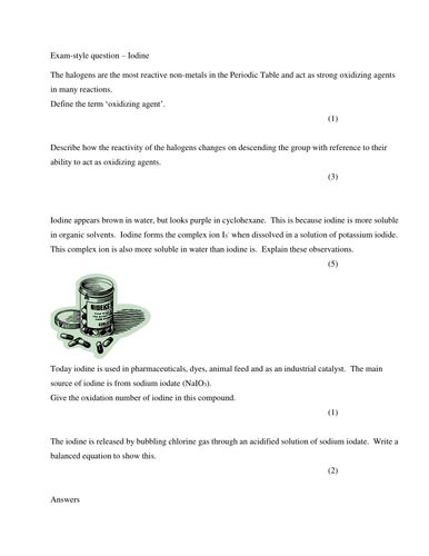 Test Style Question On Iodine