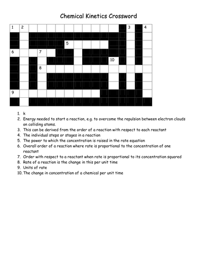 Rate of Reaction Crossword Teaching Resources