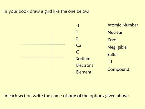 Atomic structure bingo starter