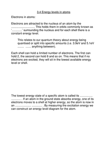 Energy Levels in Atoms