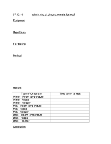 chocolate melting experiment ks2