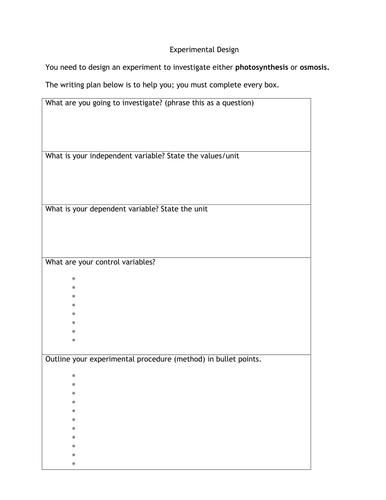 Photosynthesis / osmosis expt design framework