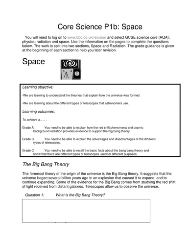Core Science P1b: Space ICT Handout