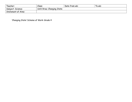 Solids; Liquids and Gases Planning