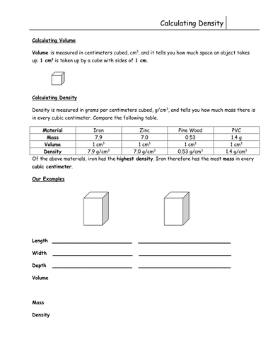 Density - worksheet by - UK Teaching Resources - TES