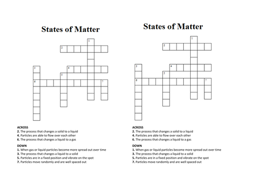 States of Matter Crossword / Wordsearch