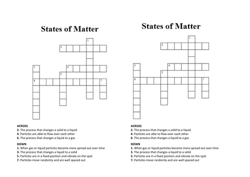 states of matter crosswordwordsearch by pennycorp teaching