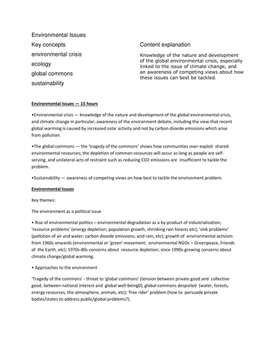 Scheme of Work Environmental Issues