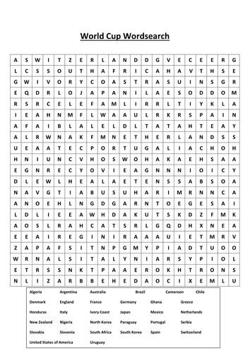 World Cup Wordsearch