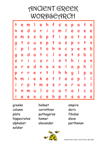 ancient greece wordsearch teaching resources