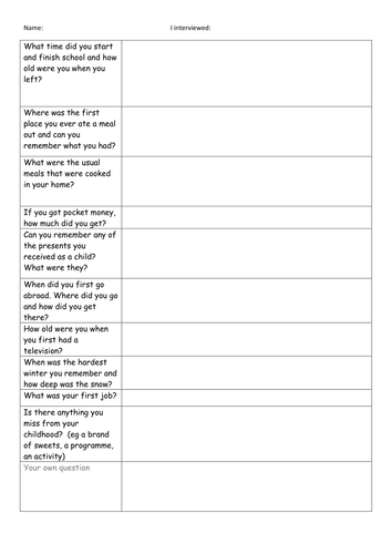 Historical research questions for grandparents!