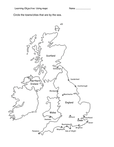 Map of seaside towns in the British Isles