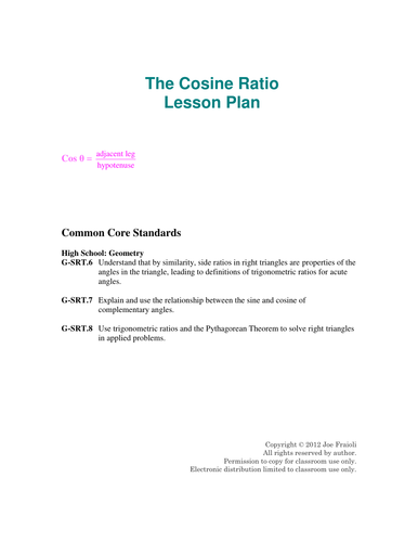 The Cosine Ratio Lesson Plan