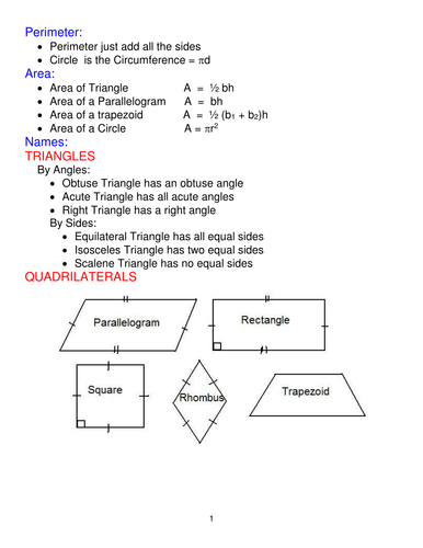 Area and Perimeter of Geometric Shapes | Teaching Resources