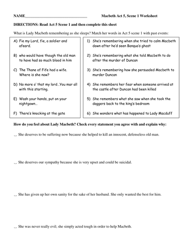 5 vocabulary worksheet macbeth act 1 Act  Worksheet groovingup Macbeth Teaching 5  Scene by