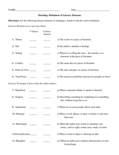 Printables Literary Elements Worksheet literary elementstechniques worksheet by groovingup teaching resources tes