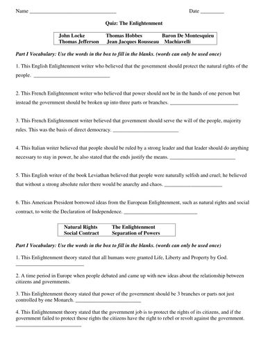 Enlightenment Quiz | Teaching Resources