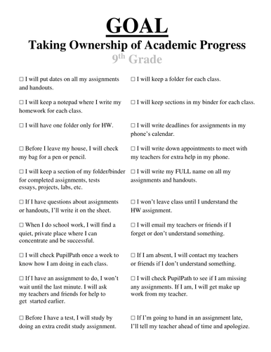 Goals for 9th Graders | Teaching Resources