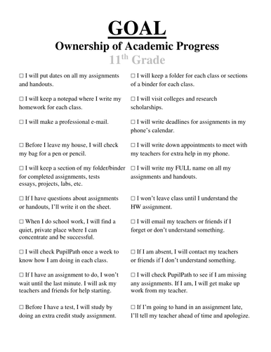 11th Grade Goals | Teaching Resources