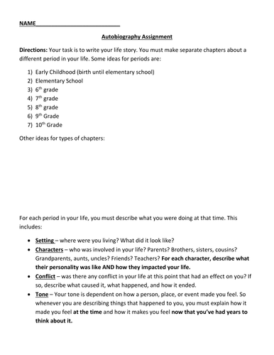 Autobiography assignment high school picture