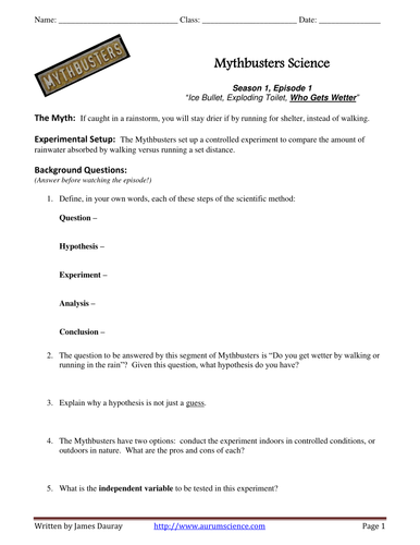 Printables Mythbusters Scientific Method Worksheet teaching the scientific method with mythbusters by jamesdauray resources tes