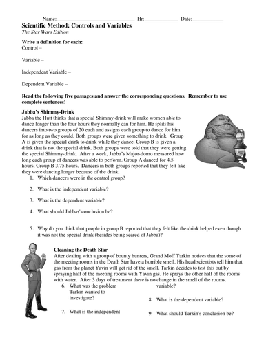 Controls And Variables Worksheets Teaching Resources