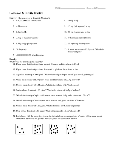 Metric Conversion and Density Worksheet | Teaching Resources