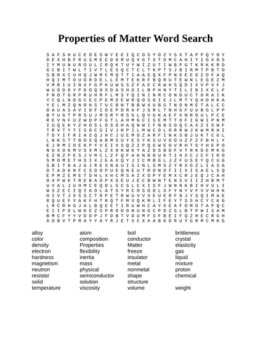 properties of matter wordsearch teaching resources