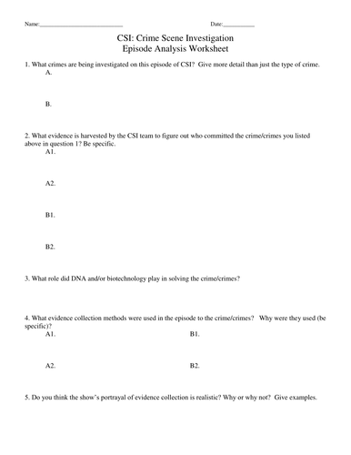 Csi Episode Analysis Worksheets Forensic Science Teaching Resources