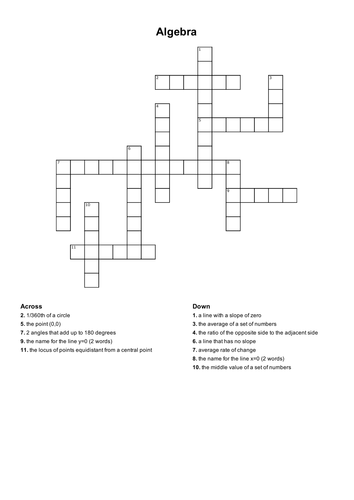 Algebra Crossword Puzzle by samwelli - Teaching Resources ...