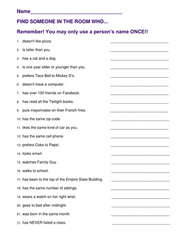 Classroom Activity | Fun Icebreaker | Teaching Resources