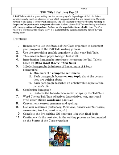 Tall Tale Writing Project | Teaching Resources