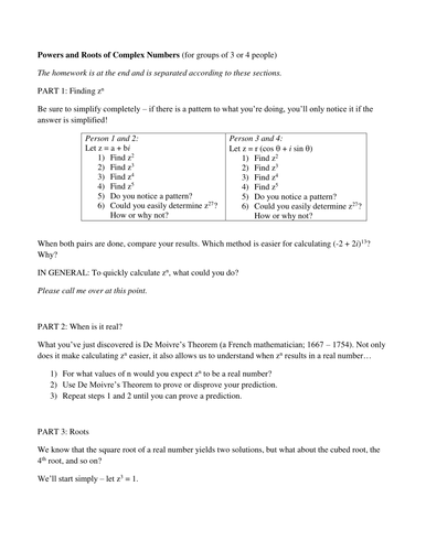 Powers and Roots of Complex Numbers | Teaching Resources
