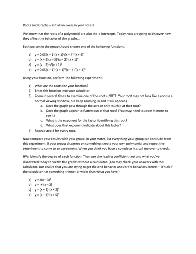 Roots and Graphs | Teaching Resources