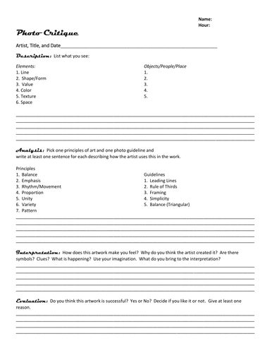 Simple art critique example picture