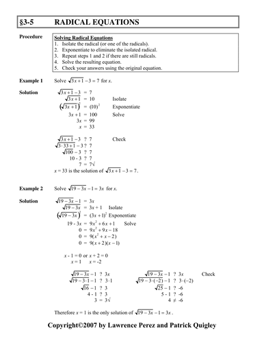 Radical Equations Worksheet | Teaching Resources