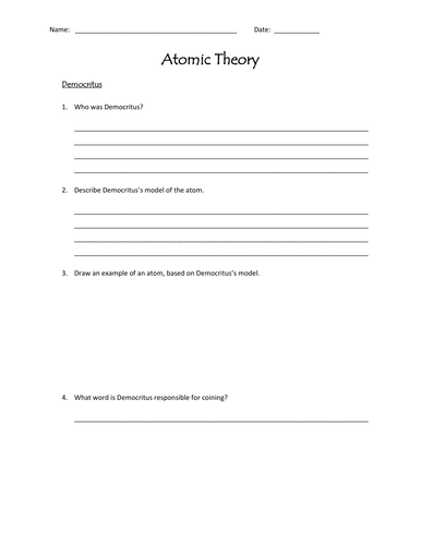 Atomic Theory Activity | Teaching Resources