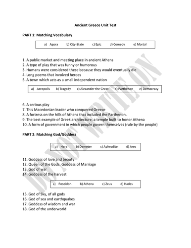 Ancient Greece Unit Assessment & Answer Key | Teaching ...