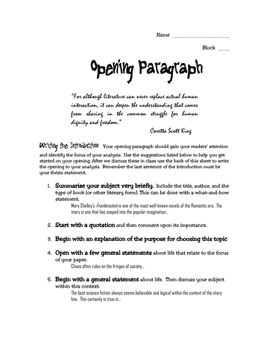 how to write an opening paragraph for an essay