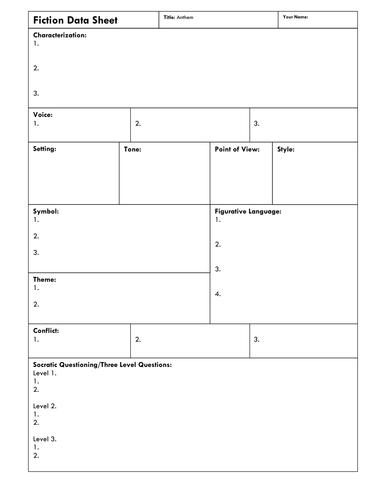 Fiction Data Sheet | Teaching Resources