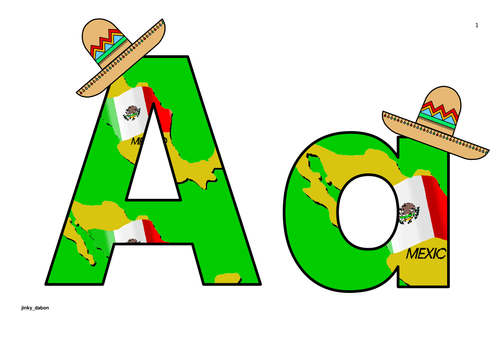 Mexican Flag with hats themed Alphabet and Numbers