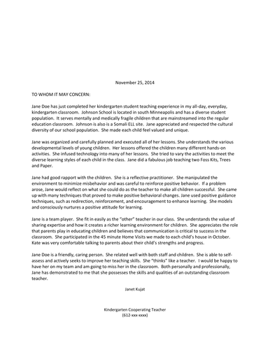 Student Teacher Sample Recommendation Letter | Teaching ...