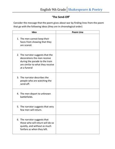 Shakespeare/Conflict Poetry Link Lessons