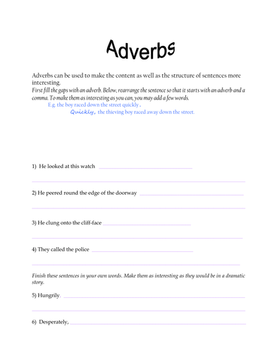 Sentence starter - Adverbs