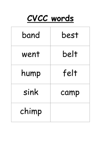 CVCC Practice Word Cards