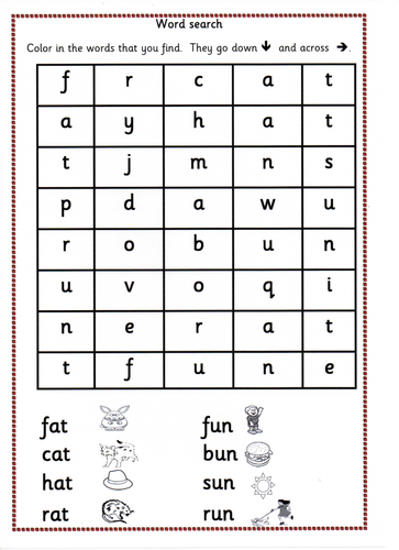 Phonics Word search - at and -un family