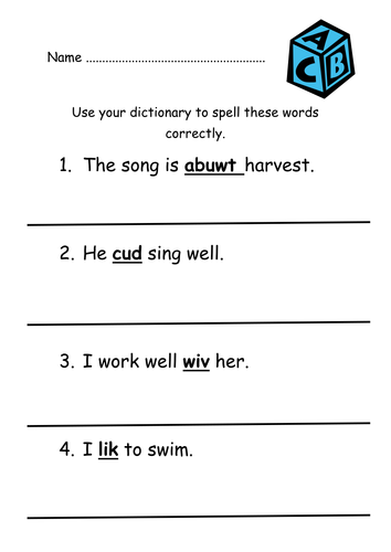 Correct Spellings Using A Dictionary Teaching Resources