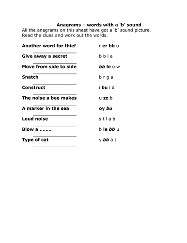 B sound anagrams